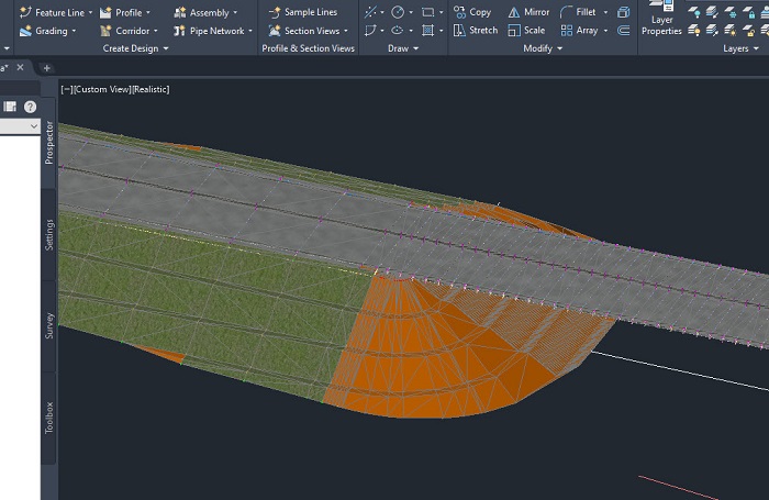 Coridorul cu taluz si sferturi de con in Civil 3D 2021